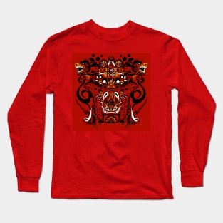 crimson immortal tribal beasts in ecopop pattern Long Sleeve T-Shirt